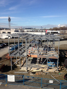 Overall view of structural steel building in North Vancouver